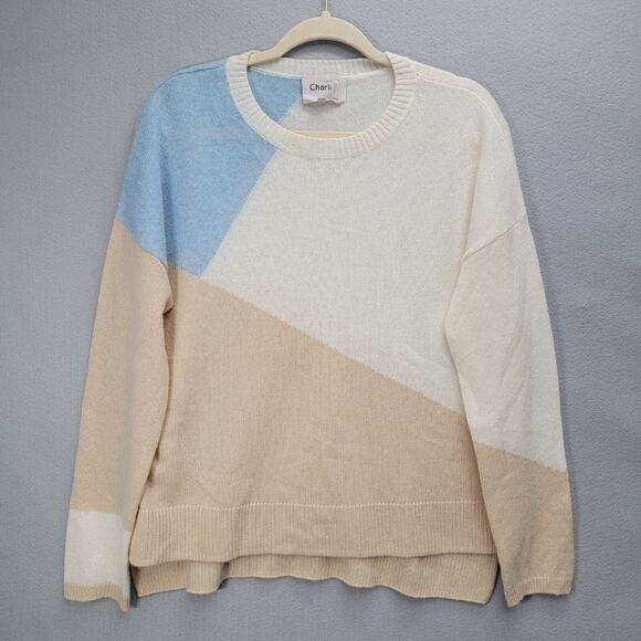 CHARLI COLORBLOCK CASHMERE SWEATER TOP, SIZE M - Picture 1 of 5
